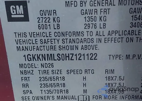 2017 GMC Acadia Slt-1 from USA, damaged, VIN 1GKKNMLS0HZ121122